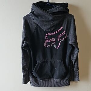 Fox Women's Black & Dark Gray Pullover Hoodie with Pink Logo